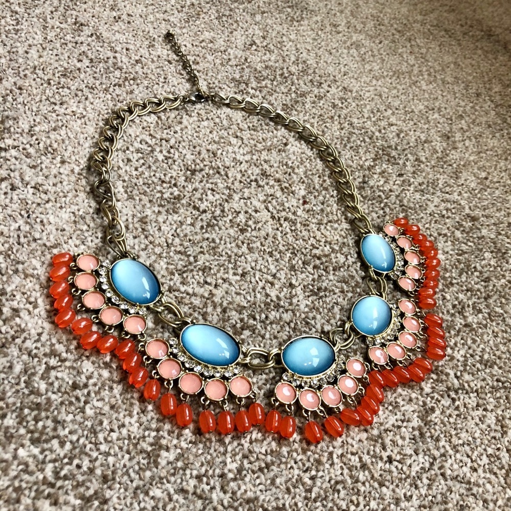 Blue, pink, and orange statement necklace